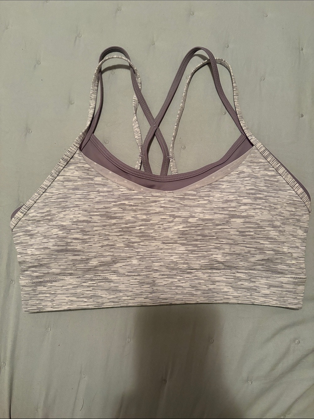Zyia Active White/Gray Layered Sports Bra Polka Dot Mesh Detail Women’s Size M